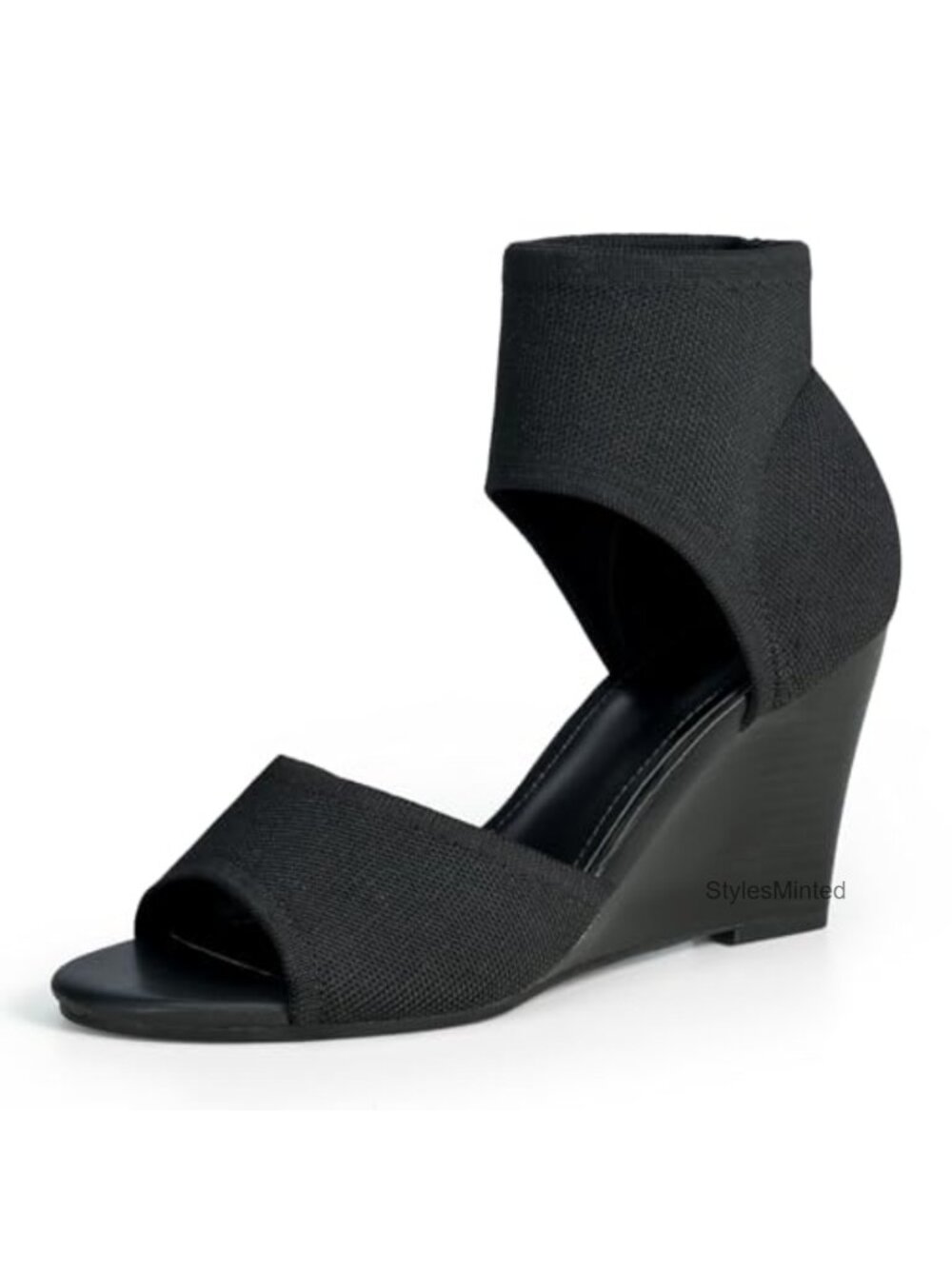 Women Stiletto Heeled Sandals 3.4 Inch Wedge Breathable Knit Peep Toe Ankle